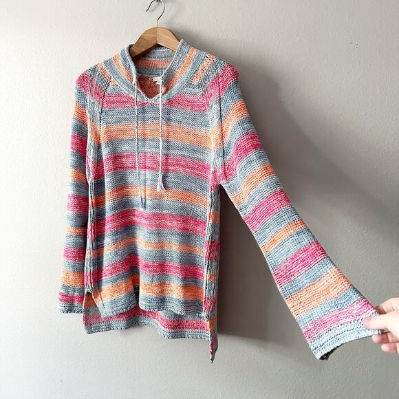 J. Jill Blue Blue/Pink Striped Pullover Cotton Linen Sweater women’s size medium - Picture 2 of 10